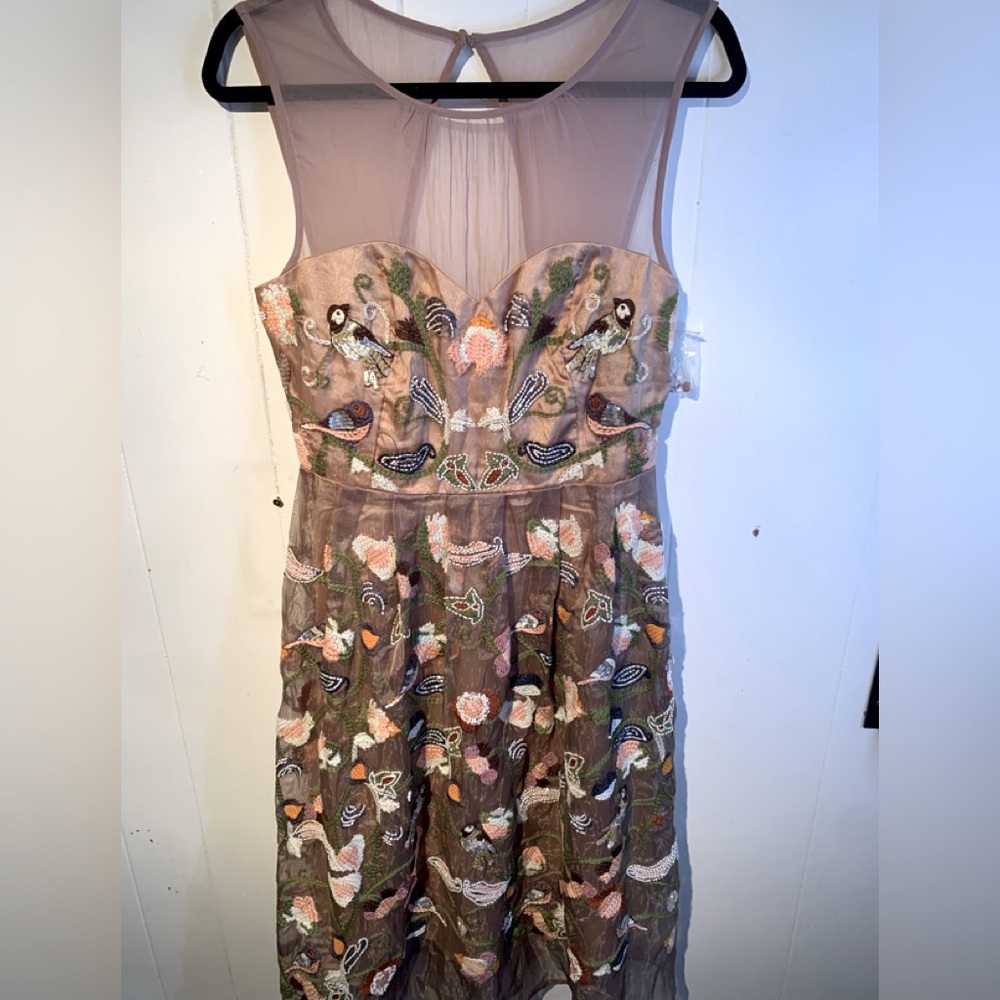 Anthropologie Blush Pink Embroidered Midi Dress - Picture 3 of 16
